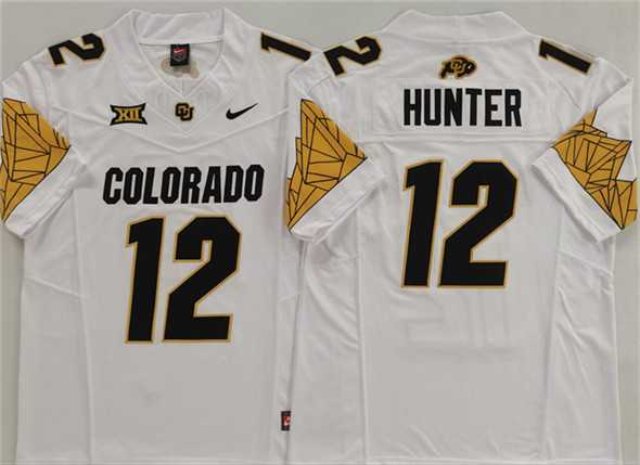 Men%27s Colorado Buffaloes #12 Travis Hunter White With XII Patch 2025 F.U.S.E. Stitched Football Jersey